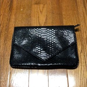Black Snake Skin Pleather Clutch